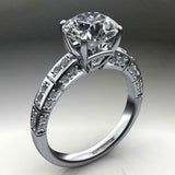 Solitaire with Round Accent Engagement Ring 2ct Round Diamond 14k WhiteGold Over