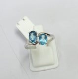 2ct Oval Cut Blue Topaz Two Stone ByPass Engagement Ring 14k White Gold Finish