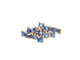 3ct Princess Cut Blue Sapphire Cluster Minimalist Ring 14k Yellow Gold Finish