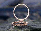 2Ct Pear Cut Red Garnet Bridal Set Vintage Band Halo Ring 14K Rose Gold Finish