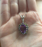 2.5ct Purple Amethyst Pendant Oval Cut Halo Cluster 14k White Gold Over NO CHAIN