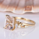 2ct Emerald Cut Peach Morganite Solitaire Engagement Ring 18k Yellow Gold Finish