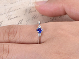 1ct Oval Cut Blue Sapphire Diamond Trilogy Solitaire Ring 14k White Gold Finish