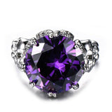 4ct Round Cut Purple Amethyst Engagement Ring 14k WhiteGold Finish Antique Women