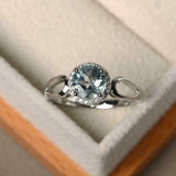 2ct Round Cut Blue Aquamarine Engagement Ring Halo Split Band 14k WhiteGold Over