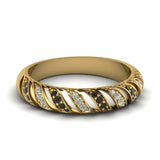 1.1ct Round Cut Black Diamond Half Eternity Wedding Band 14k Yellow Gold Finish