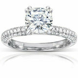 3Ct Cushion Cut Diamond Iced Shank Solitaire Engagement Ring 14K White Gold Over