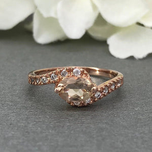 1ct Oval Cut Peach Morganite Accents Solitaire Engagement Ring 14k RoseGold Over