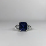 2ct Trillion Diamond Blue Sapphire Trilogy Engagement Ring 14k White Gold Finish