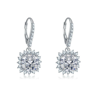 1.8ct Cushion Cut VVS1D Diamond Halo Flower Drop Earrings 14k White Gold Finish