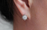 Sparkle Flower Hoop Earrings 0.62ct Round Cut VVS1 Diamond 14k White Gold Finish