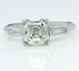 3.5Ct Asscher Cut Trilogy Engagement Ring 18K White Gold Finish Baguette Accents