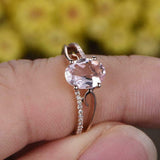 1.5ct Oval Cut Peach Morganite Engagement Ring Split Shank 14k Rose Gold Finish