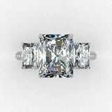 1.9ct Radiant Cut VVS1 Diamond Three Stone Engagement Ring 14k White Gold Finish