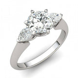 2ct Round Cut VVS1D Diamond Pear Accent Engagement Ring 14k White Gold Finish