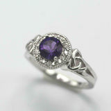 2.3ct Round Cut Purple Amethyst Halo Celtic Trinity Ring 14k White Gold Finish