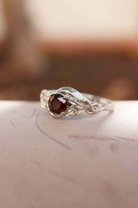 1ct Round Cut Red Garnet Engagement Ring Leaf Vine Solitaire 14k White Gold Over