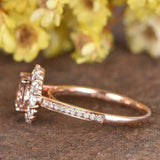 2ct Round Cut Morganite Engagement Ring Halo Diamond Floral 14k Rose Gold Finish