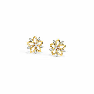 1ct Stud Earrings Round Cut Diamond Floral Design 14k Yellow Gold Finish