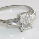 2.2ct Radiant Cut Diamond Baguette Accents Trilogy Ring 14k White Gold Finish