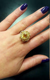 2.6ct Engagement Ring Oval Cut Yellow Citrine Floral Cluster 14k White Gold Over