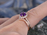 2.5Ct Round Cut Purple Amethyst Bridal Set Floral Ring Band 14K Rose Gold Finish