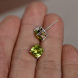 1ct Cushion Cut Green Peridot Solitaire Stud Earrings 14k White Gold Finish