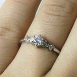 0.9ct Round Diamond Engagement Ring Petite Dainty Stackable 14k White Gold Over