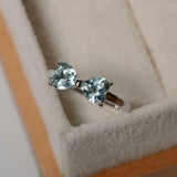 1.2ct Engagement Ring Heart Cut Blue Aquamarine Bow Knot 14k White Gold Finish