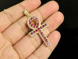 3.5ct Round Cut Pink Ruby Egyptian Ankh Cross Pendant 14k Yellow Gold Finish