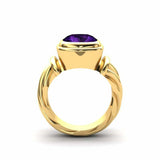 3ct Cushion Cut Amethyst Twist Shank Solitaire Men Ring 14k White Gold Finish