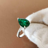 1.2ct Engagement Ring Pear Cut Green Emerald Diamond Accent 14k WhiteGold Finish