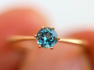 1ct Engagement Ring Round Cut London Blue Topaz Solitaire 14k Yellow Gold Finish