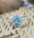 2ct Engagement Ring Oval Cut Blue Topaz Diamond Halo 14k White Gold Finish