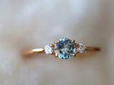 1ct Engagement Ring Round Cut Blue Aquamarine Three Stone 14k Yellow Gold Finish