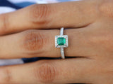 1.8ct Engagement Ring Princess Cut Green Emerald Diamond Halo 14k WhiteGold Over