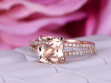 2.2ct Cushion Cut Peach Morganite Engagement Ring Split Shank 14k Rose Gold Over