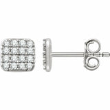 1ct Round Cut Diamond Squarish Cluster Stud Earrings Women 14k White Gold Finish