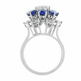 4Ct Round Cut Blue Sapphire Floral Cocktail Engagement Ring 14K White Gold Over