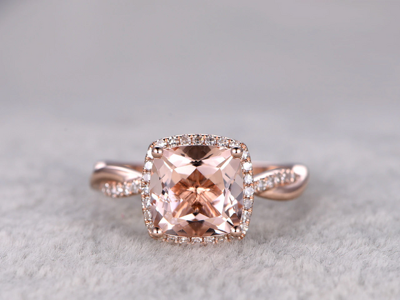 1.7ct Cushion Cut Morganite Engagement Ring Infinity Twisted 14k Rose Gold Over