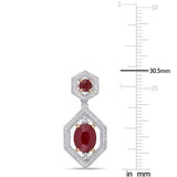 4Ct Oval Cut Pink Ruby Diamond Halo Geometric Drop Earring 14K White Gold Finish