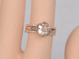 2.5ct Round Cut Peach Morganite Trio Set Engagement Ring 14k Rose Gold Finish