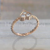 1ct Round Cut Moissanite Heart Shape Twisted Engagement Ring 14k RoseGold Plated