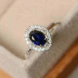 2ct Oval Cut Blue Sapphire Engagement Ring Stylish Halo 14k White Gold Finish