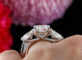 2.5ct Round Cut Diamond Pear Side Trilogy Engagement Ring 14k White Gold Finish