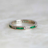 1ct Princess Cut Green Emerald Wedding Band 14k Yellow Gold Finish Full Eternity