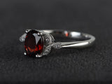 1.2ct Oval Cut Red Garnet Engagement Ring 14k White Gold Finish Accent Solitaire