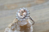 2ct Oval Cut Morganite Engagement Ring 14k Rose Gold Finish Diamond Flower Halo