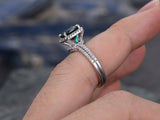 2.3Ct Cushion Cut Green Emerald Bridal Set Engagement Ring 14K White Gold Finish