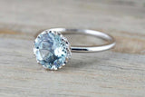 1ct Round Cut Blue Aquamarine Floral Instead of Crown Ring 14k White Gold Finish